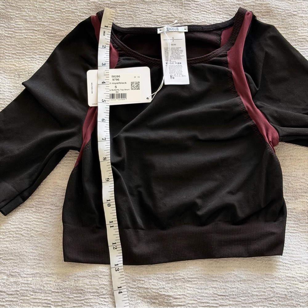 NWT Wolford Black Crop Sport Top with Burgundy Panels, Size S - Picture 6 of 6